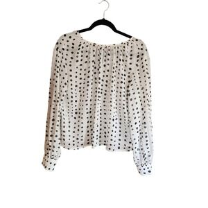 Worthington White and Black Polka Dot Sheer Long Sleeve Blouse NWT Size S